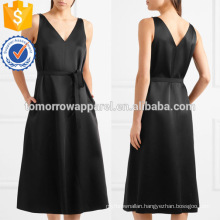 Graceful Black V-Neck Sleeveless Summer Daily Midi Dress With Belt Manufacture Wholesale Fashion Women Apparel (TA0132D)